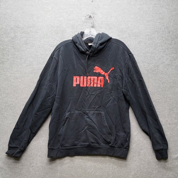Puma Men Hoodie L Black Fleece Activewear Logo Graphic Print Drawstring - Picture 1 of 10